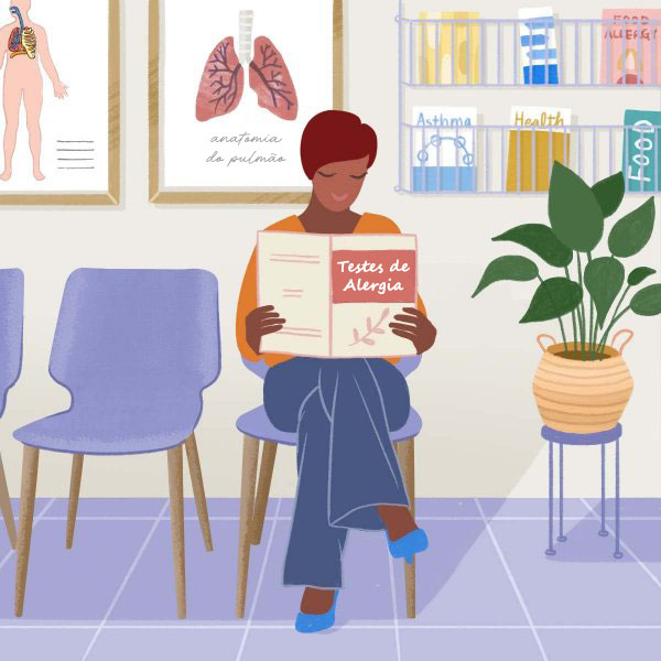 Paciente lendo sobre como fazer um teste de alergia