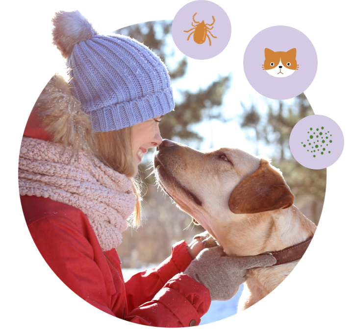 Una mujer y un perro en la nieve | Alergias invernales