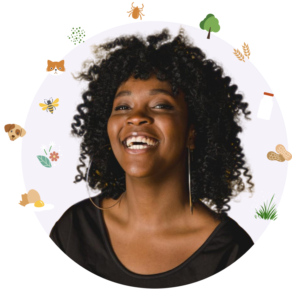 Woman smiling with allergy icons surrounding her | How to get an allergy test