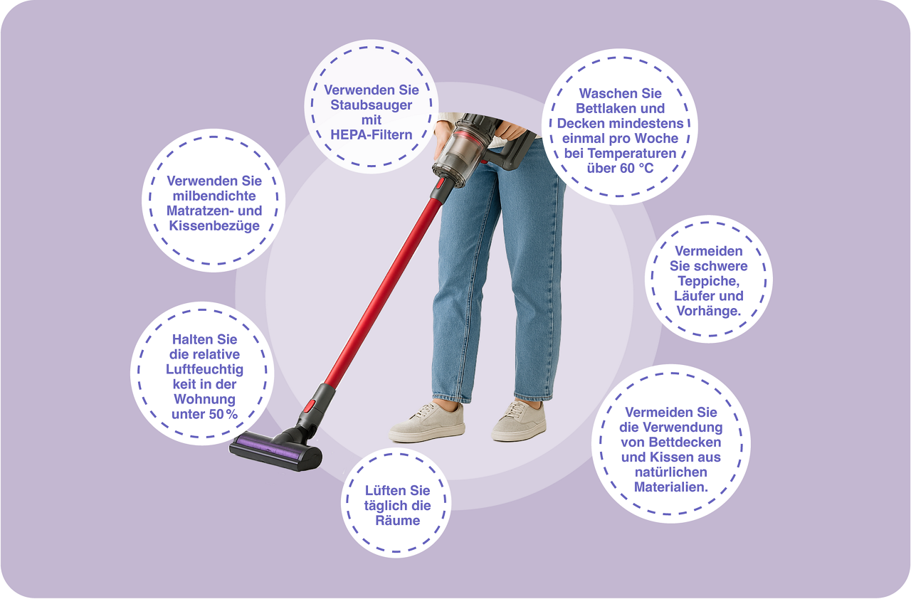 Photo of someone vacuuming with tips of how to avoid dust allergies at home.