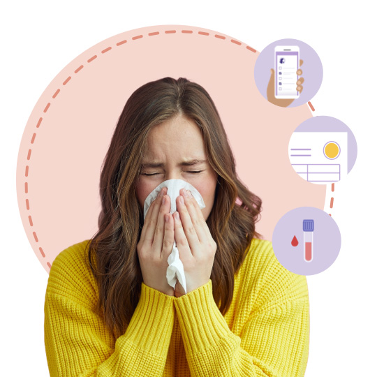 A lady blowing her nose