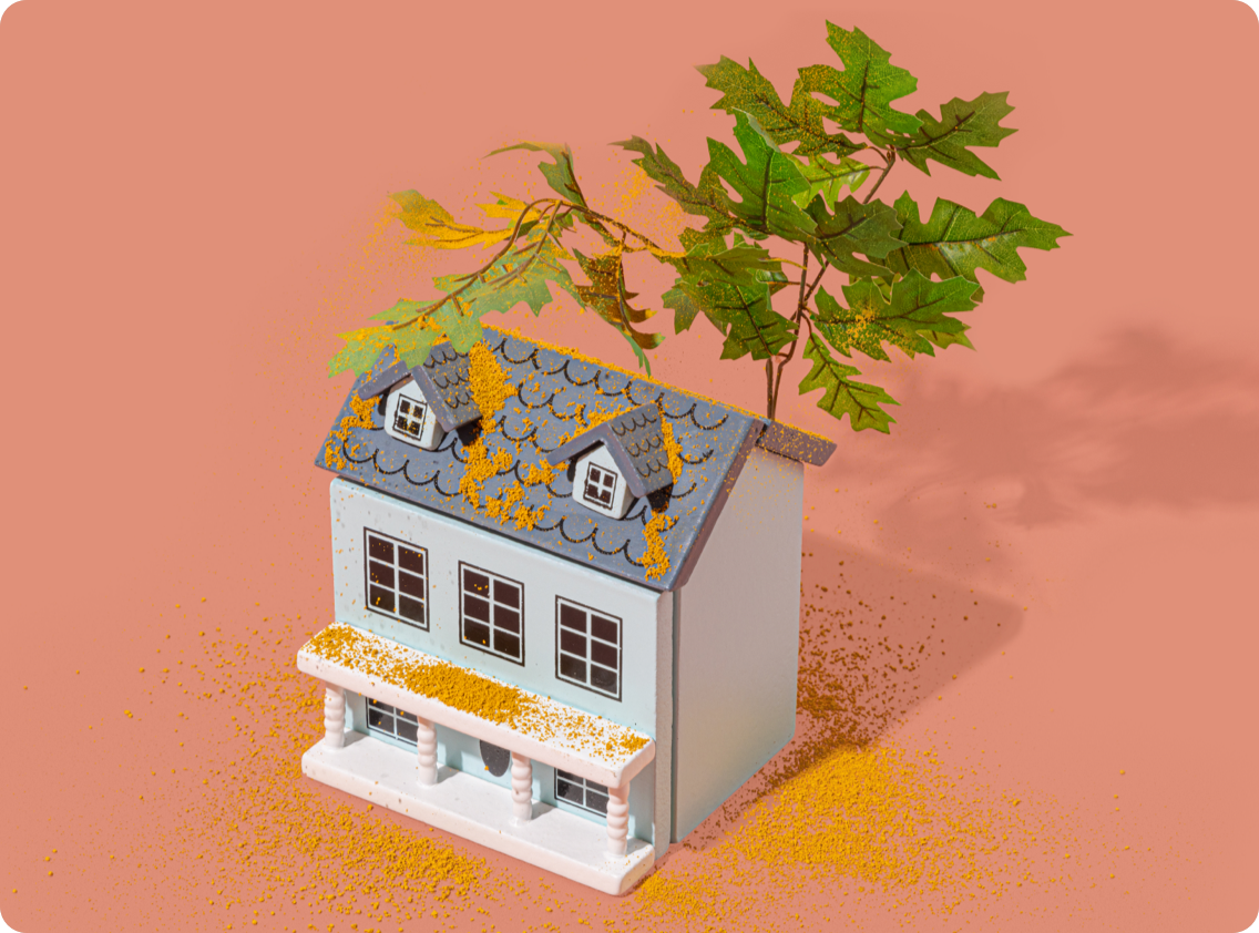 Illustration de feuilles tombant sur une maison 