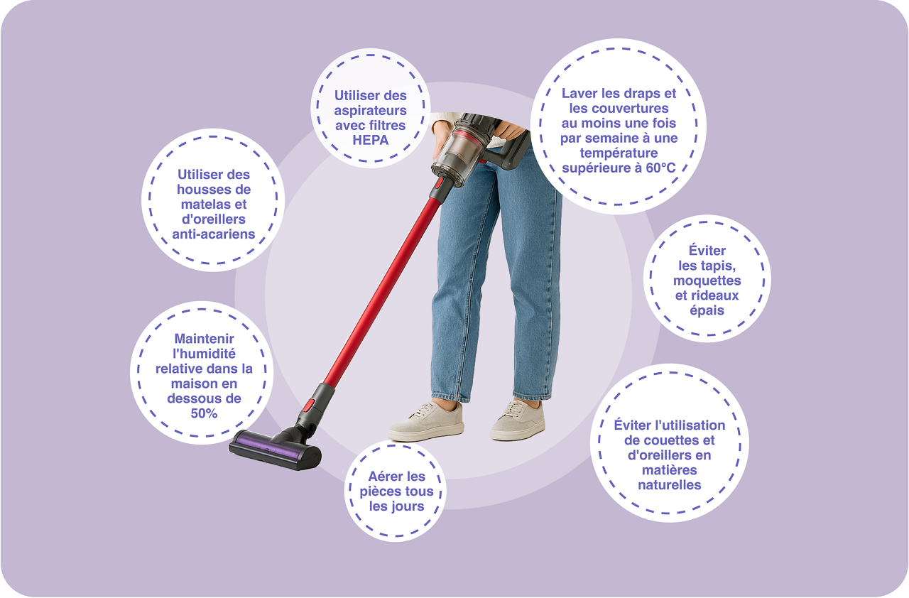 Photo of someone vacuuming with tips of how to avoid dust allergies at home.