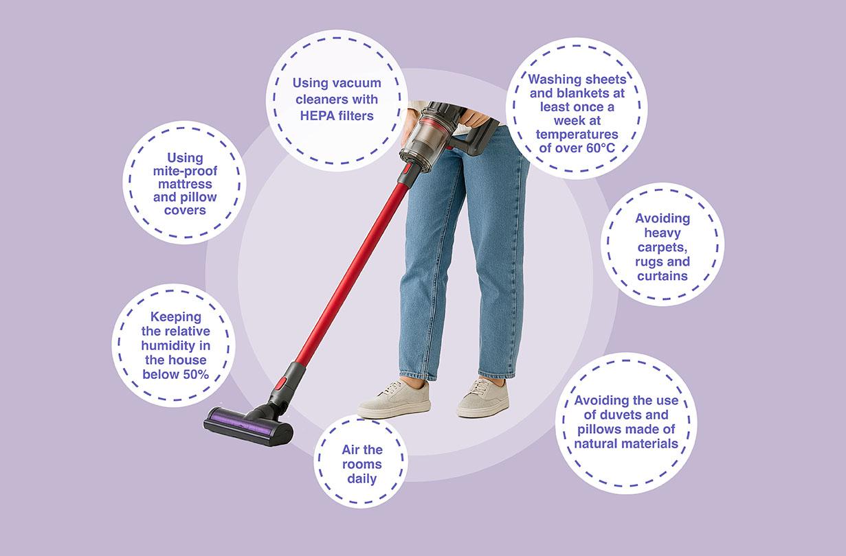 Photo of someone vacuuming with tips of how to avoid dust allergies at home.